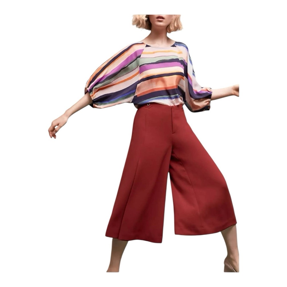 Anthropologie Rust Red Cropped Wide-Leg Pants